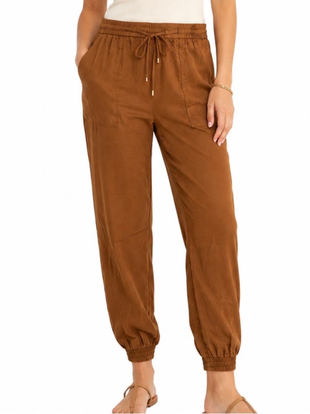 Eileen Fisher 100% Silk Jogger Pants Burnt Orange Pull On Womens Small Luxury